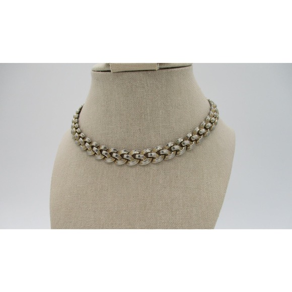 Vintage Crown Trifari Pat 156994 Heavy Silvertone Link Chain Necklace 15 Inch - Picture 9 of 10